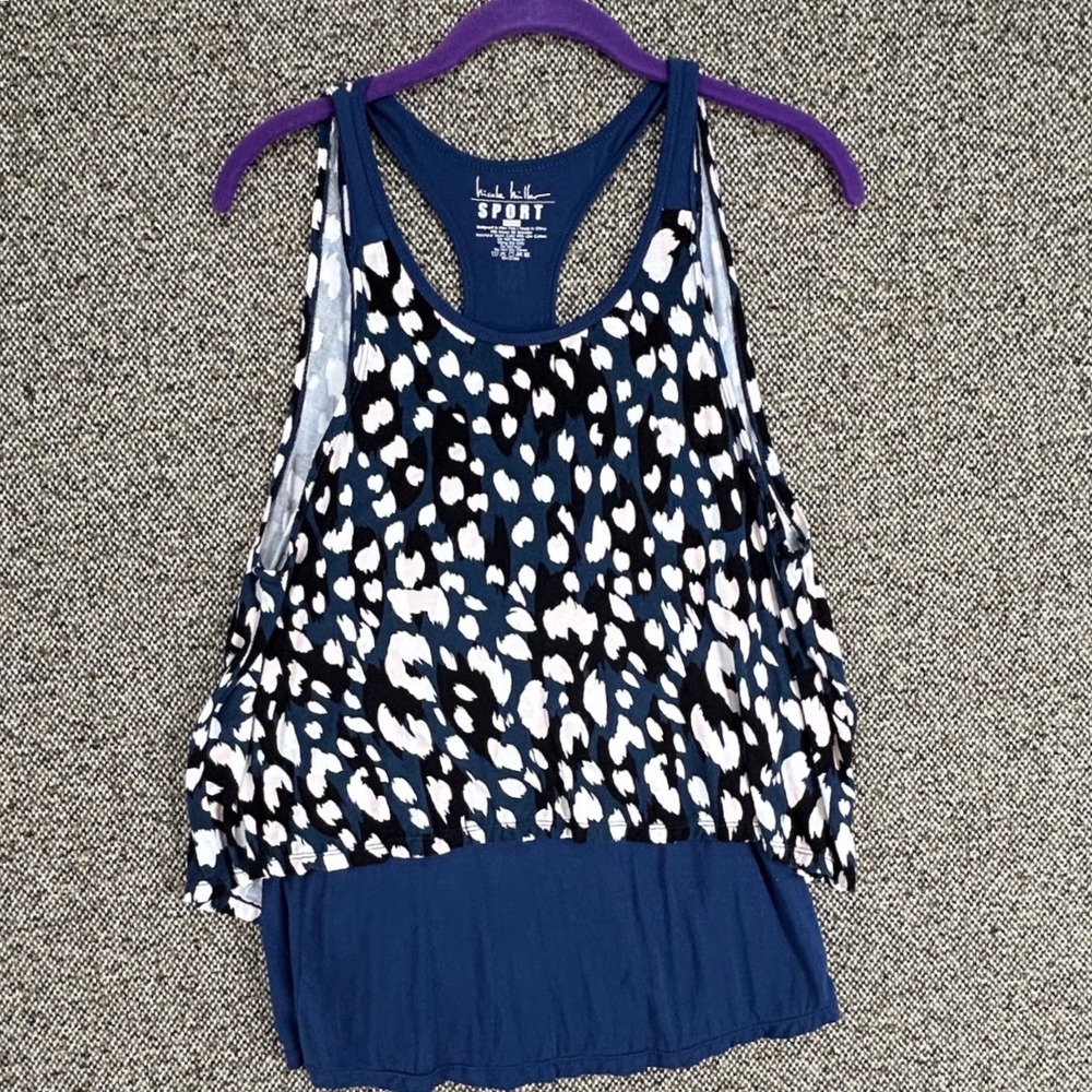 Nicole Miller Sport Leopard Print Layered Racerback Tank Top Medium